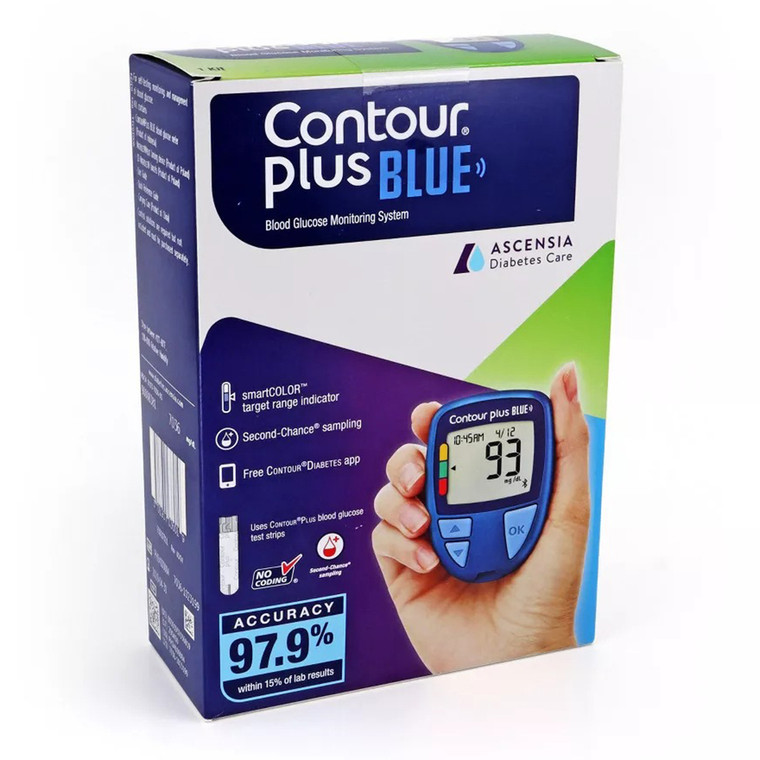 Contour Plus Blue Blood Glucose Monitoring Meter for Blood Glucose Testing and Diabetes Management 1Ea