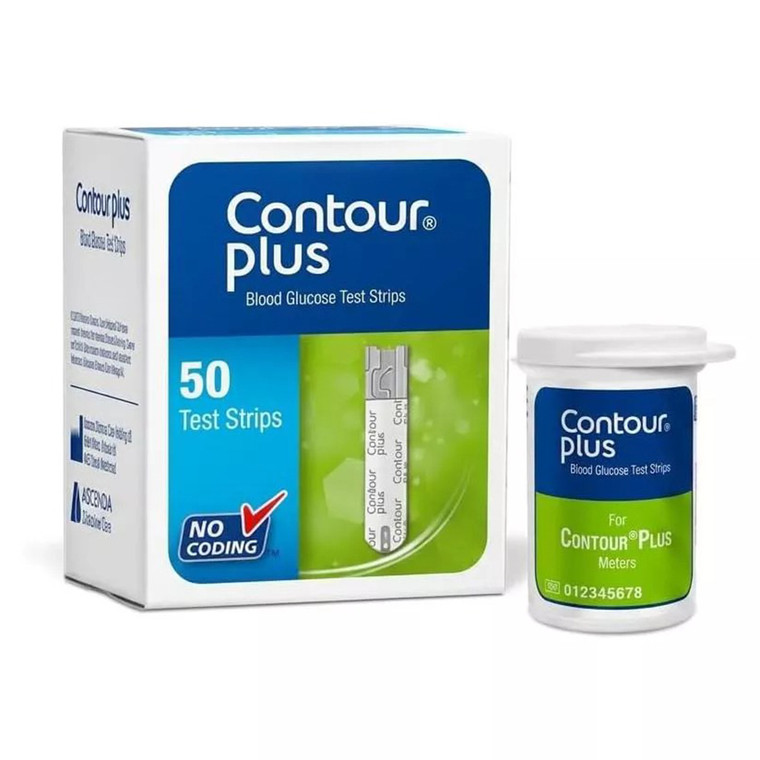 Contour Plus Blue Blood Glucose Test Strips for Diabetes Monitoring 50Ea