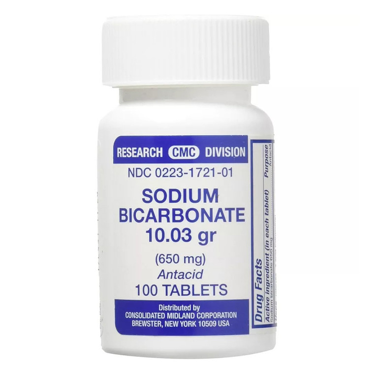 CMC Sodium Bicarbonate 650 mg Tablets for Acid Indigestion Heartburn and Sour Stomach Relief 100Ea