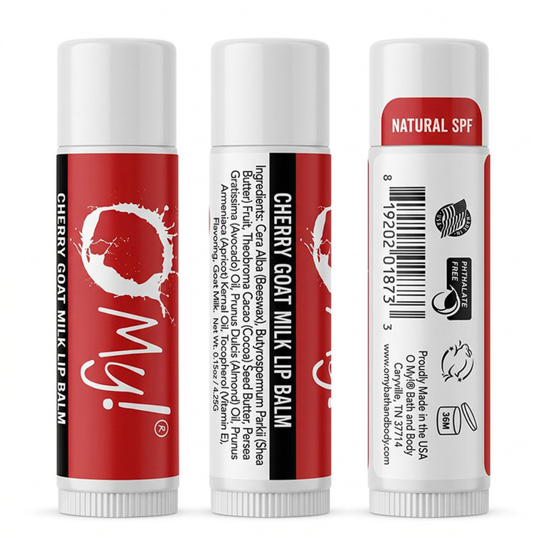 O My Goat Milk Lip Balm Cherry with Shea Butter and Vitamin E Relieving Chapped Dry Lips 0.15Oz (4.25g), Pack of 24