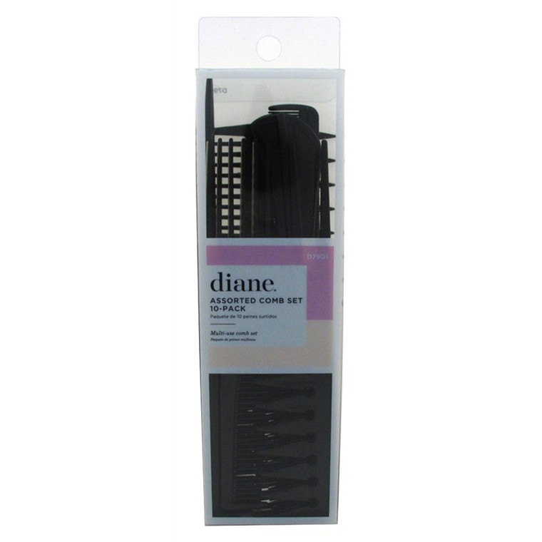 Diane Comb Set Multi Use Assorted Black Wide Teeth for Detangling 10Ea