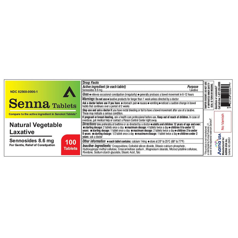 Seena Natural Vegetable Laxative Sennosides 8.6mg Tablets Relieve Occasional Constipation 100Ea
