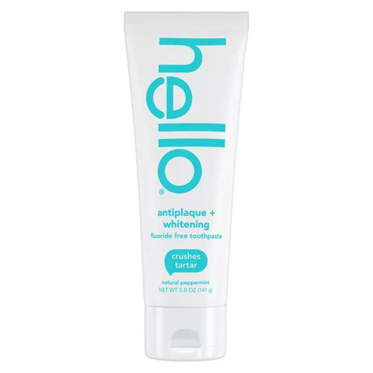 Hello Antiplaque and Whitening Fluoride Free Toothpaste Peppermint Helps Remove Plaque Crush Tartar 5Oz (141g)