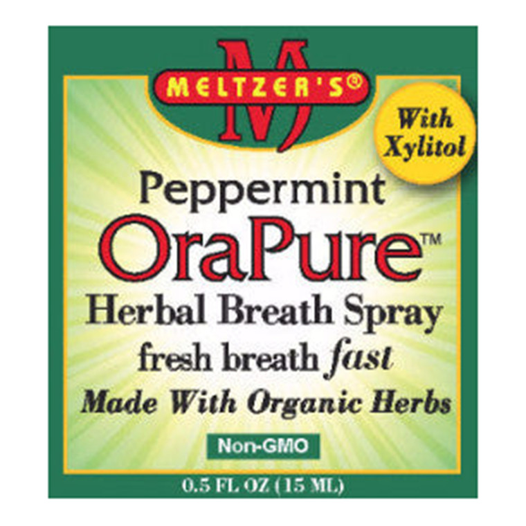 Meltzers OraPure Peppermint Herbal Breath Spray with Xylitol for Fresh Breath 0.5Oz (15ml), 12Ea