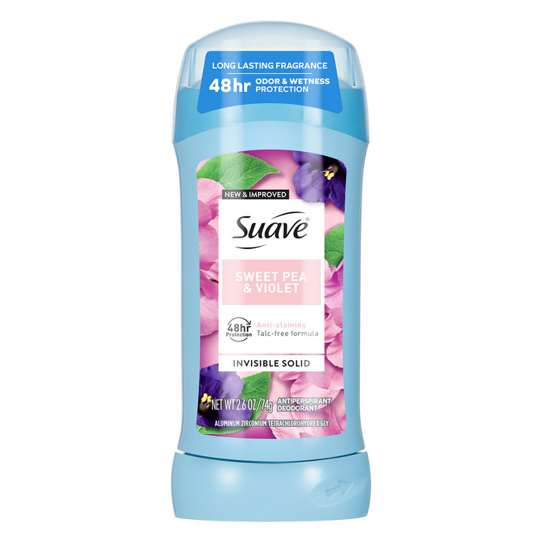 Suave Sweet Pea and Violet Invisble Solid Antiperspirant Deodorant Odor and Wetness Protection 2.6Oz (74g)