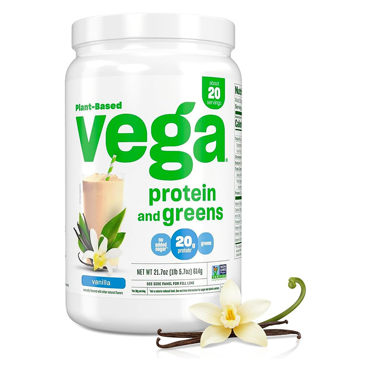 Vega Premium Protein and Supergreens Vanilla Flavor Powder Plant Based 20g Vegan Protein 21.7Oz (614g)