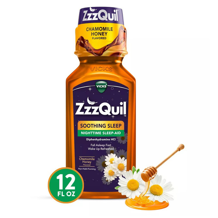 ZzzQuil Soothing Sleep Liquid Chamomile Honey Flavor for Occasional Sleeplessness Relief 12Oz (354ml)