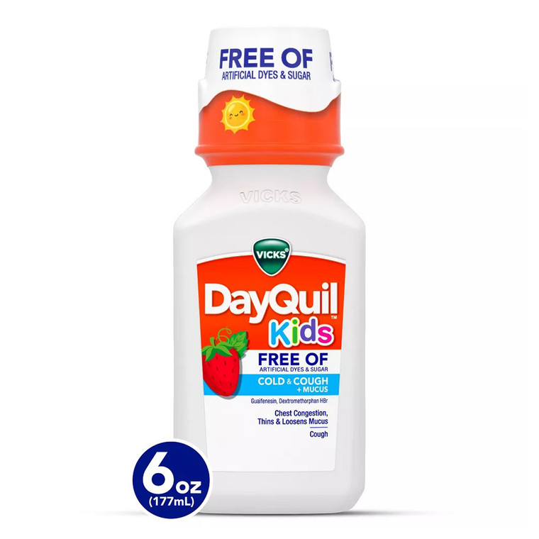 Vicks DayQuil Kids Free of Cold Cough and Mucus Relief Liquid Berry Flavor 6Oz (177ml)