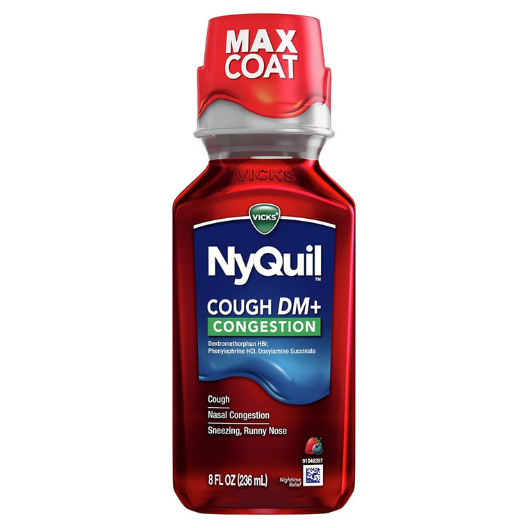 Vicks Nyquil Cough Dm Plus Congestion Relief Liquid Berry Flavor 8Oz (236ml)