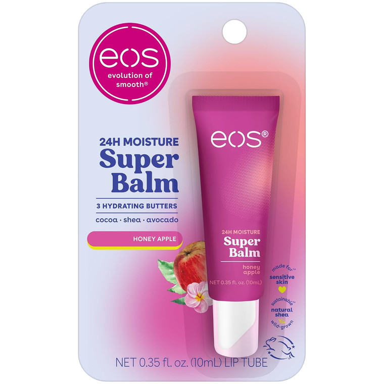EOS Moisture Super Balm Honey Apple Day or Night Lip Treatment Deeply Conditions Dry Lips 0.35Oz (10ml)