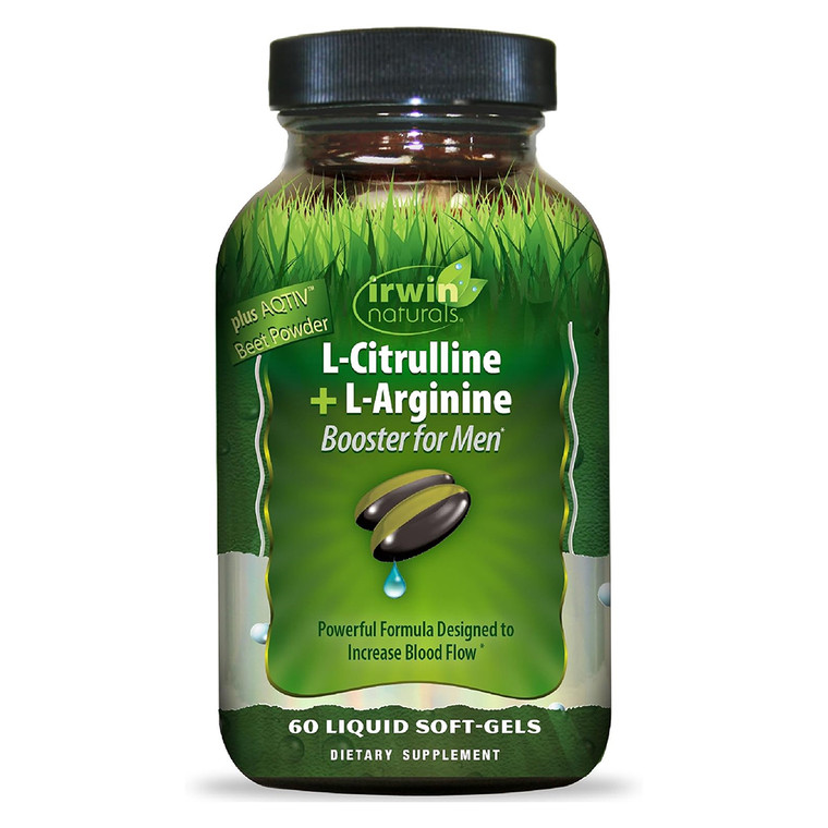 Irwin Naturals L Citrulline Plus L Arginine Booster for Men Liquid Soft Gels Supports Blood Flow 60Ea