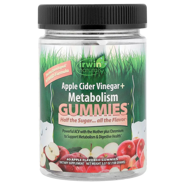 Irwin Naturals Apple Cider Vinegar Plus Metabolism Apple Flavored Dietary Supplement Gummies 40Ea