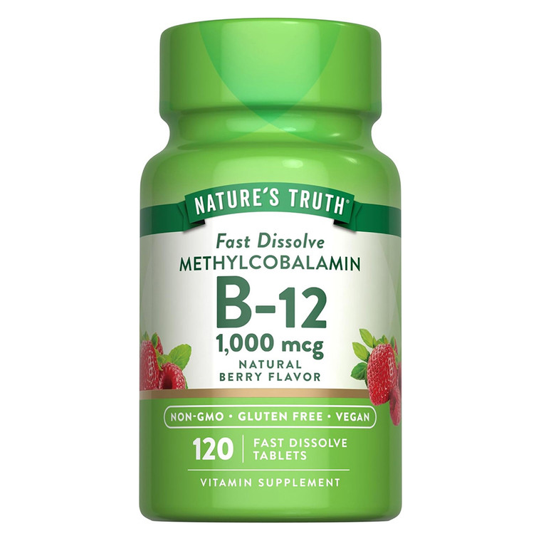 Natures Truth B12 10000 mcg Natural Berry Flavor Vitamin Sublingual Tablets Support Boost Energy Levels 120Ea