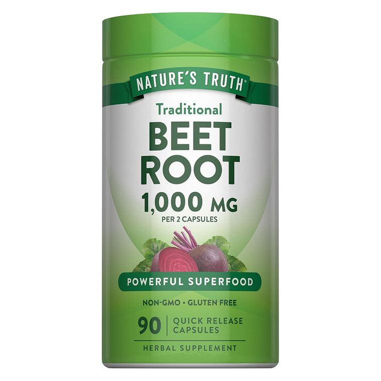 Natures Truth Beet Root 1000mg Capsules Powerful Superfood Antioxidant and Nutrient Support Supplement 90Ea