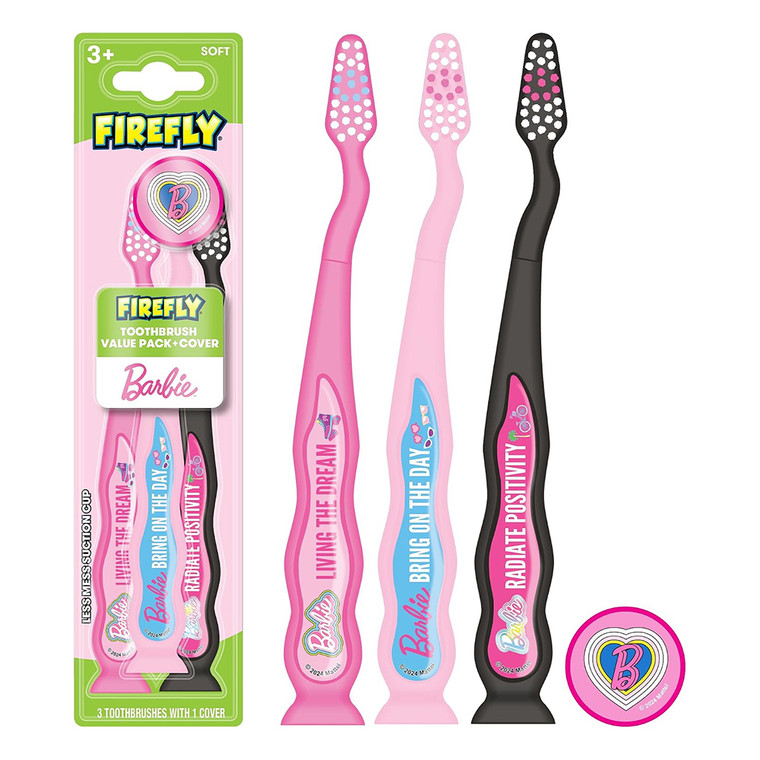 FireFly Barbie Toothbrush Value Pack Gently and Effectively Cleans Teeth with Soft Bristle 3Ea