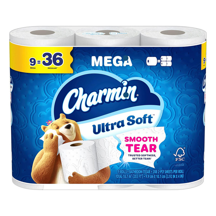 Charmin Ultra Soft Toilet Paper Mega 18.7 Meters Rolls 9Ea