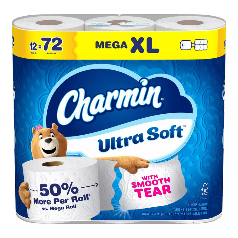 Charmin Ultra Soft Toilet Paper Mega XL Rolls 12Ea
