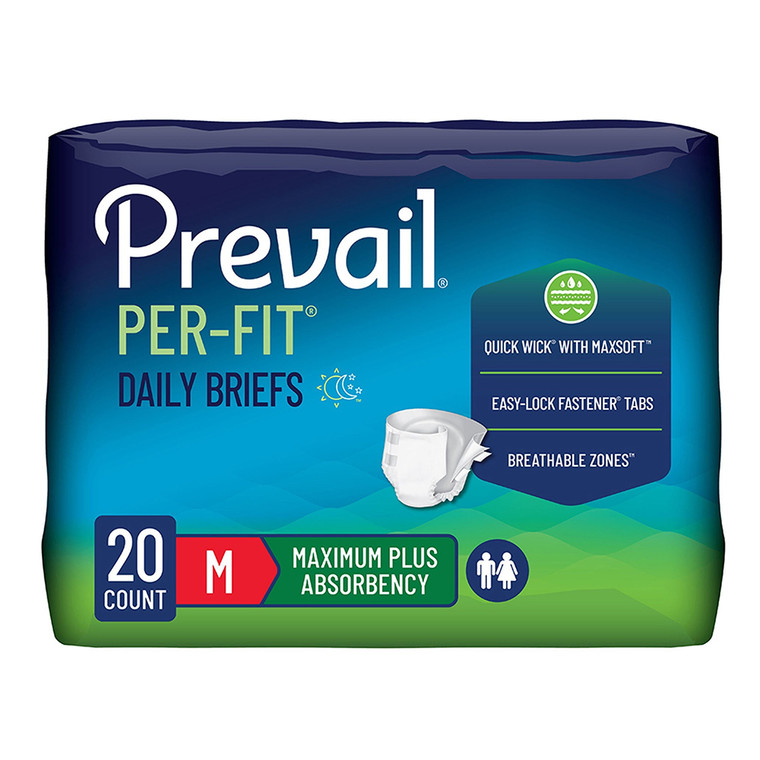 Prevail Per Fit Unisex Daily Briefs for Bladder Leakage Protection Medium 20Ea, Pack of 4
