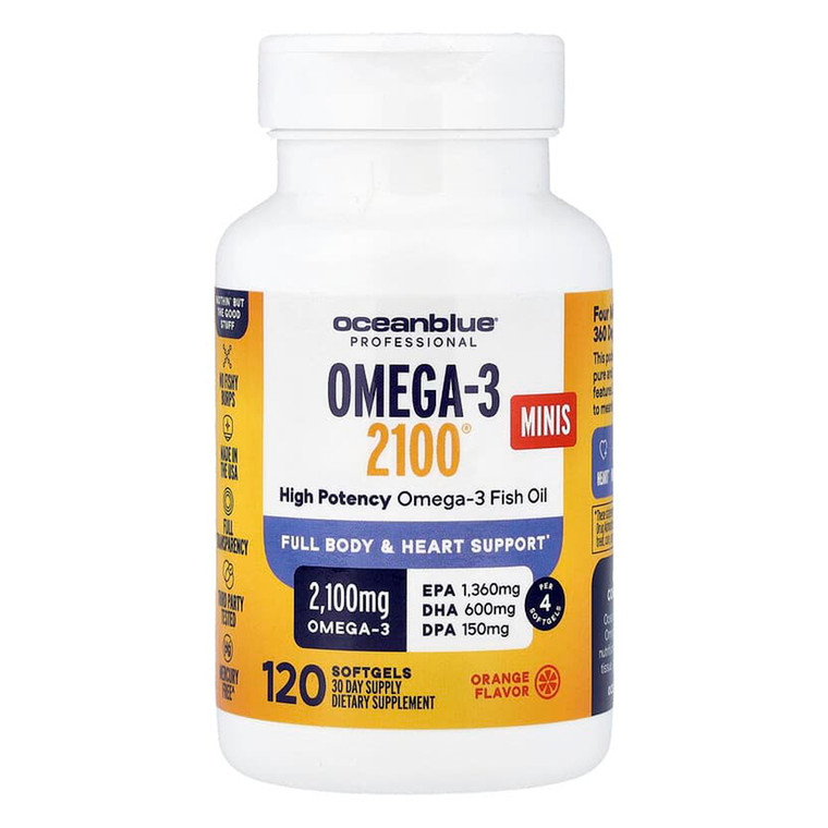 OceanBlue Professional Omega 3 2100 Mini Softgels for Heart Brain Eye Mood and Skin Health Support 120Ea