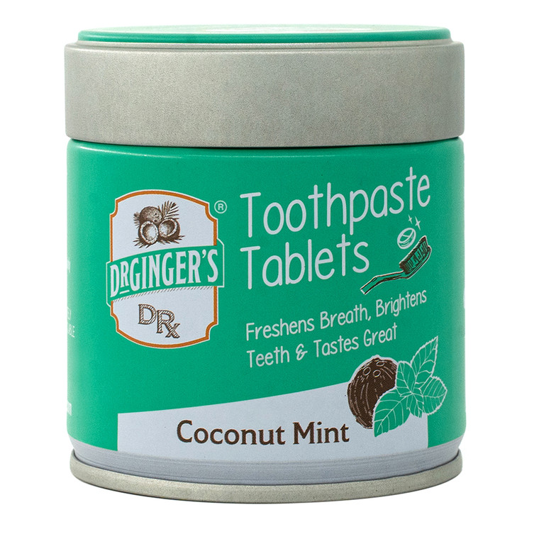 Dr Gingers Powdered Coconut Powder Toothpaste Tablets Jar Brightens Teeth and Freshens Breath 1Ea