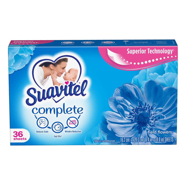 Suavitel Fabric Conditioner Complete Dryer Sheets Field Flowers Scent 36Ea