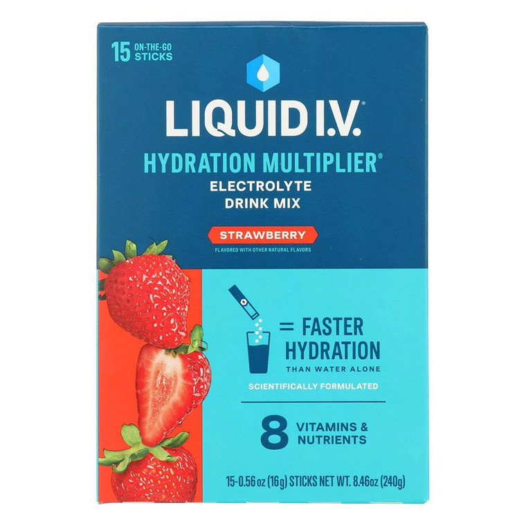 Liquid I V Hydration Multiplier Electrolyte Drink Mix Sticks Strawberry Flavor 0.56Oz (16g) 15Ea