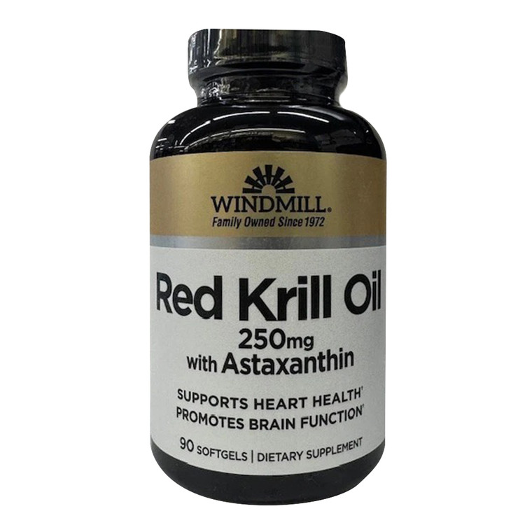 Windmill Red Krill Oil 250mg with Astaxanthin Supports Heart Health Softgels 90Ea
