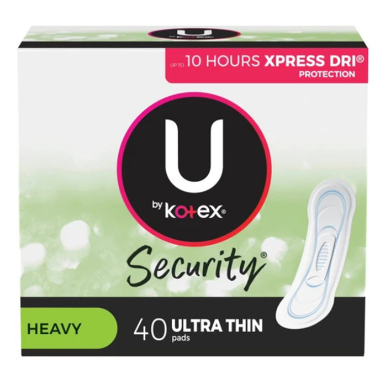 U by Kotex Premium Security Ultrathin 10 Hours Xpress Dri Protection Heavy Core Pad 40Ea