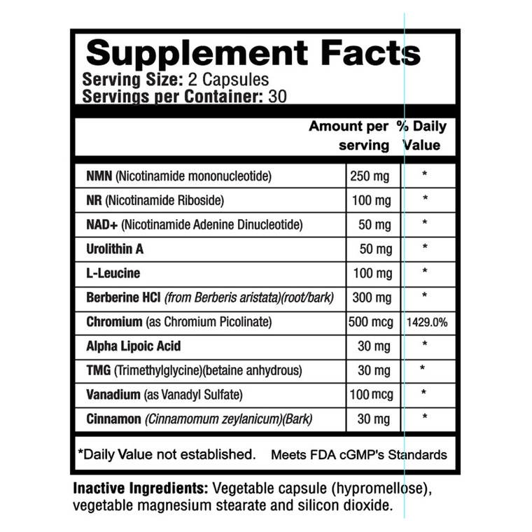 1LifeScience NAD Plus Longevity Blood Sugar Dietary Supplement Capsules Support Healthy Blood Sugar Levels 60Ea