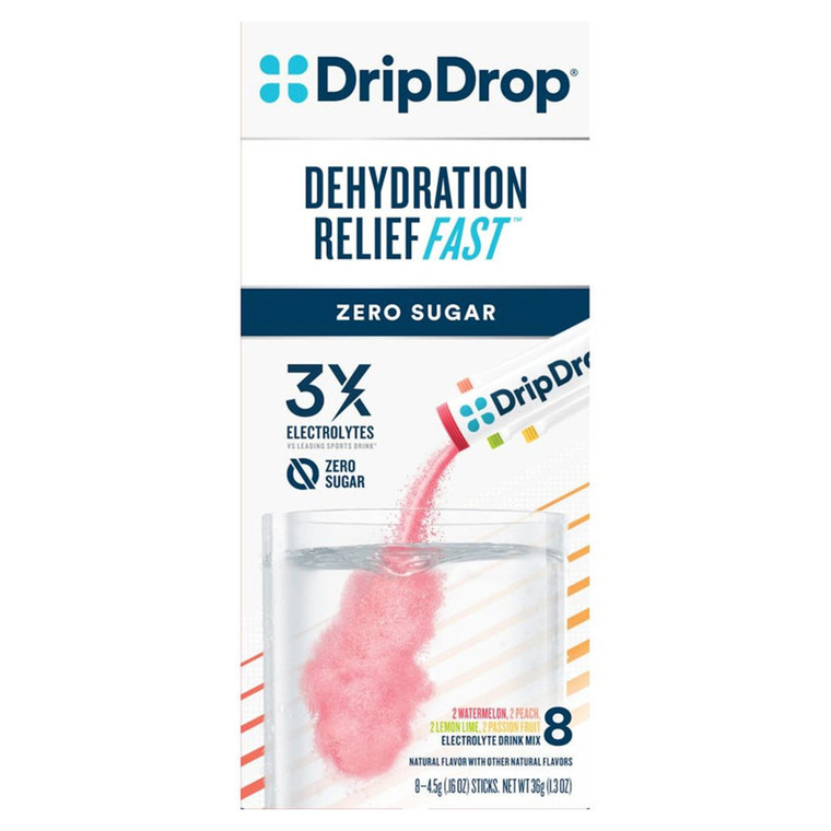 DripDrop Dehydration Relief Zero Sugar Electrolyte Drink Mix Variety Flavors 0.45Oz (4.5g) 8Ea