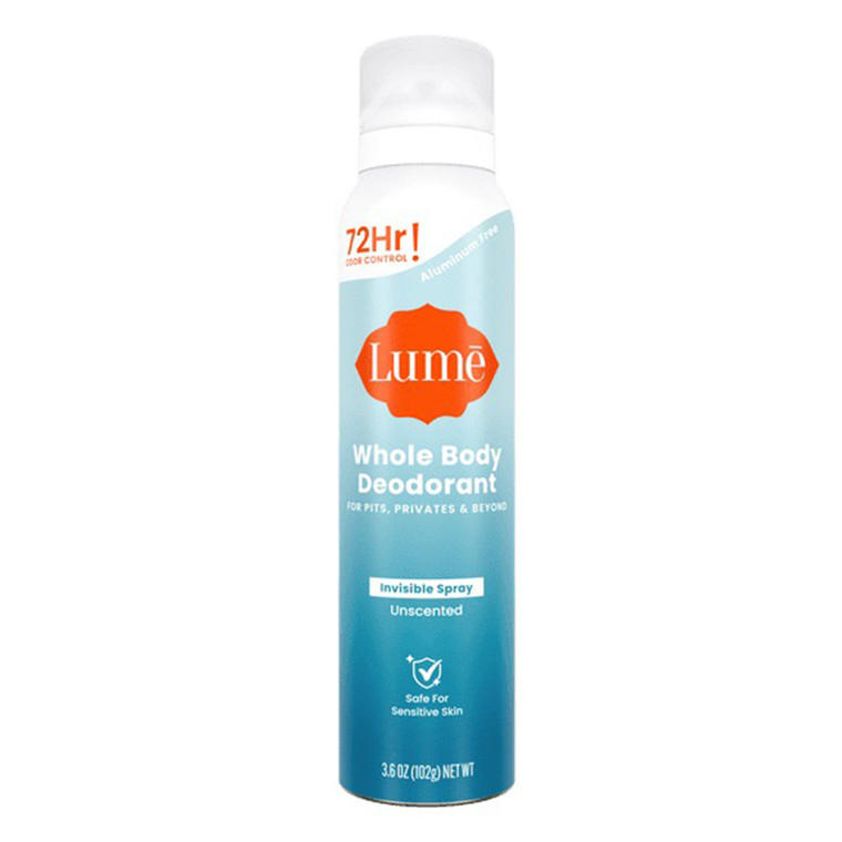 Lume Whole Body Deodorant Spray for Women Aluminum Free Unscented for Sensitive Skin 3.6Oz (102g)