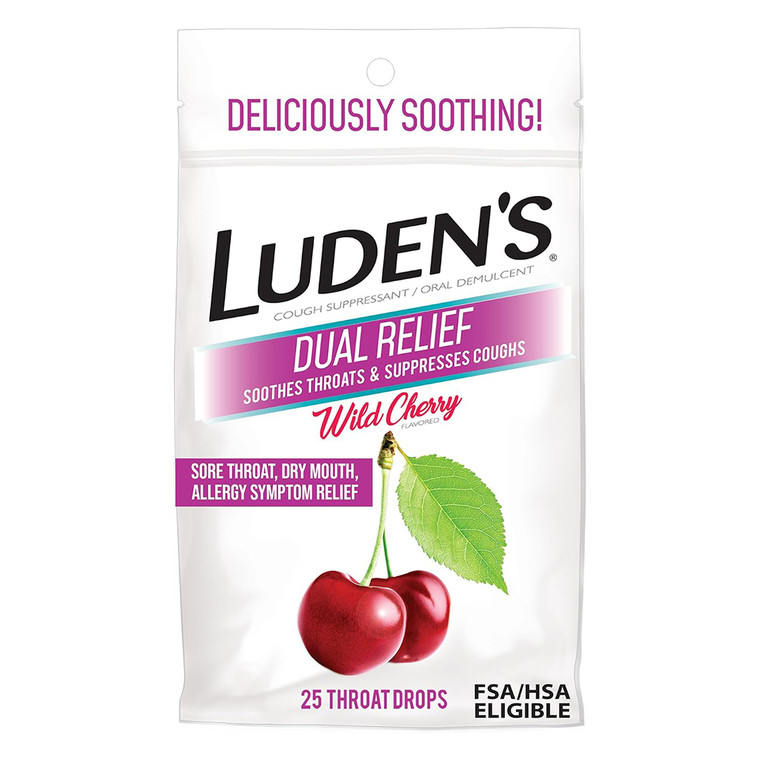 Ludens Dual Relief Wild Cherry Cough Drops for Cough and Sore Throat Relief 25Ea, Pack of 12