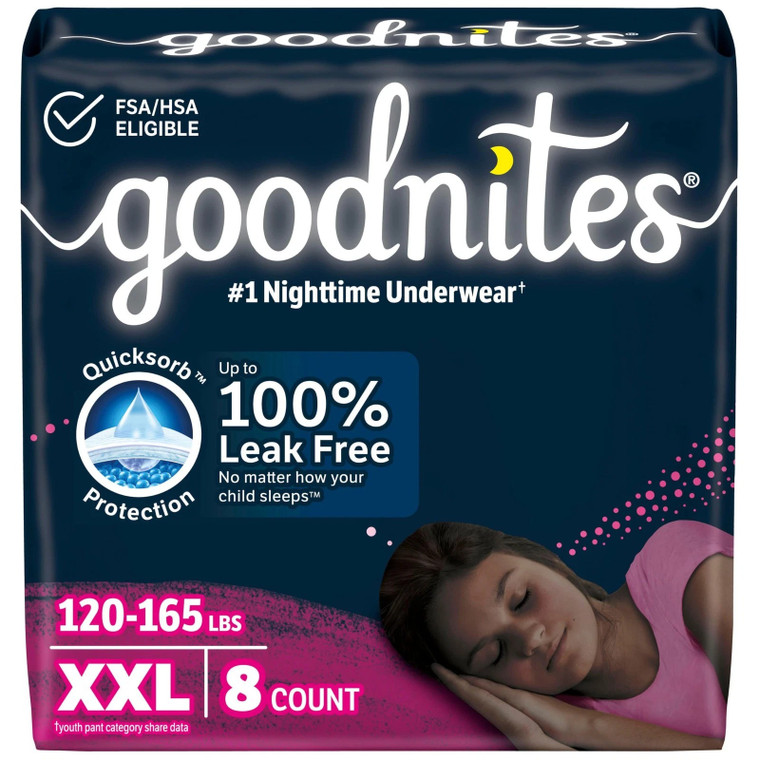Goodnites Girls Nighttime Underwear Size XXL 8Ea