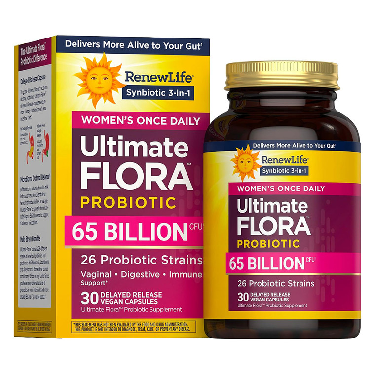 Renew Life Ultimate Flora Womens Probiotic 65 Billion CFU Veg Capsules Support Immune and Digestive Health 30Ea