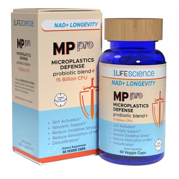 1LifeScience MP Pro Microplastics Defense Probiotic Blend 15 Billion CFU Veg Capsules Supports Cellular Defense 60Ea
