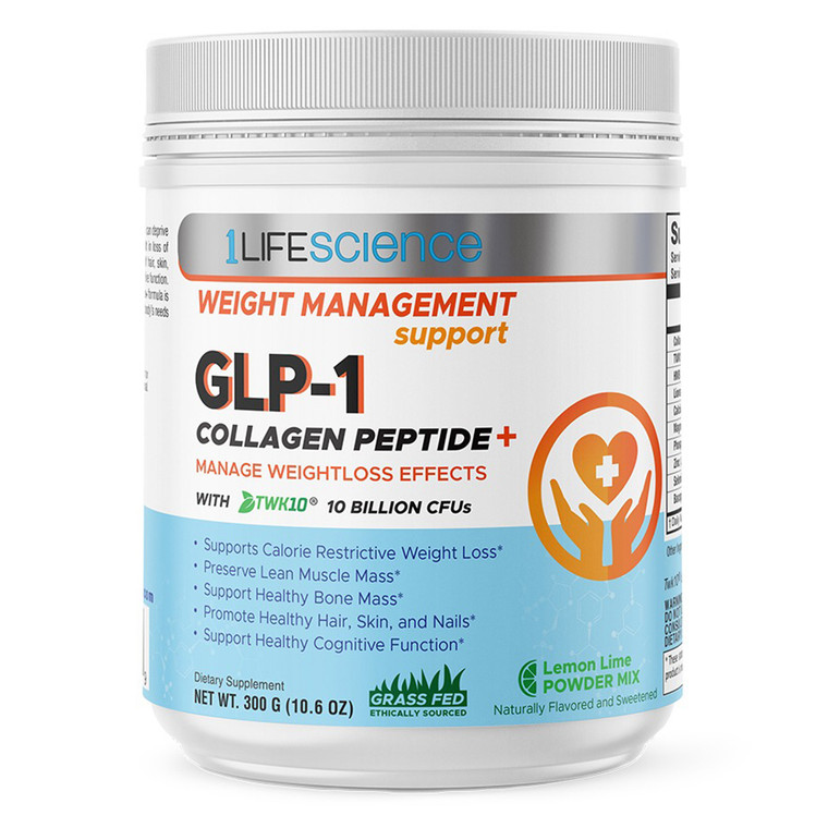 1LifeScience GLP1 Collagen Peptides Plus Lemon Lime Powder Mix Support Healthy Weight Management 10.6Oz (300g)
