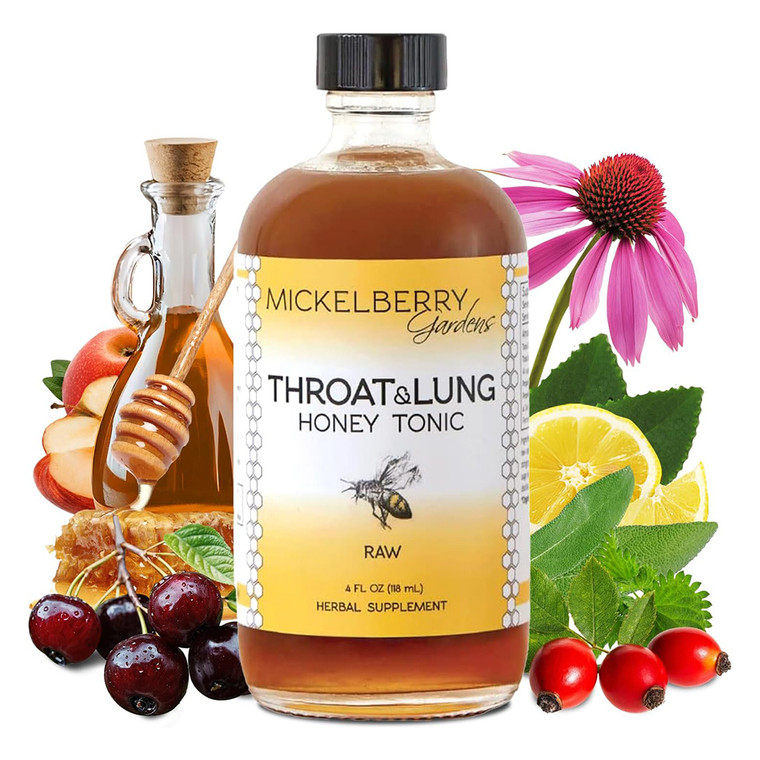 Mickelberry Gardens Throat and Lung Honey Tonic Raw Herbal Supplement Support Sore Throat Relief 4Oz (118ml)