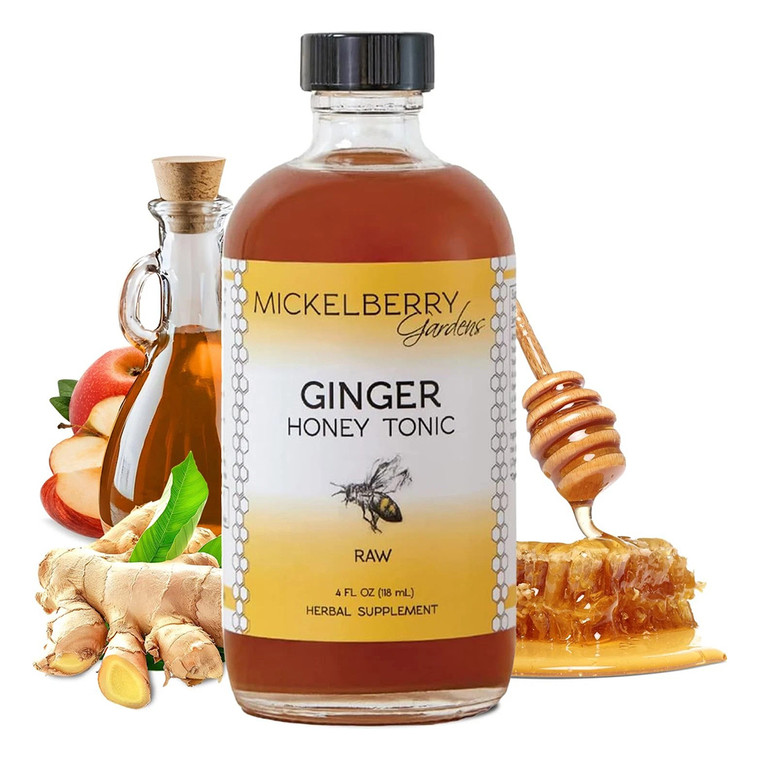 Mickelberry Gardens Ginger Honey Tonic Herbal Supplement Support Immune and Gut Health 4Oz (118ml)