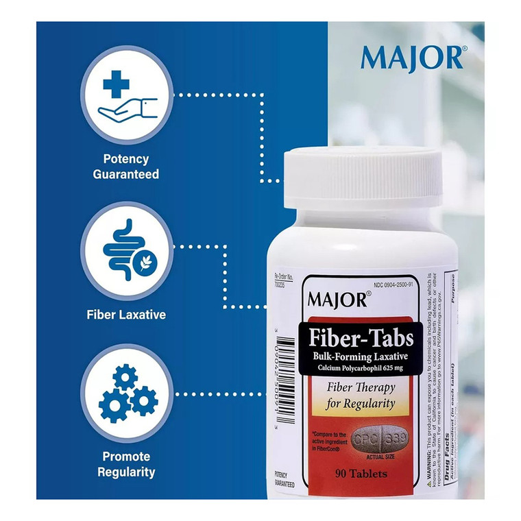 Major Fiber Tabs for Constipation Relief and Regularity 90Ea