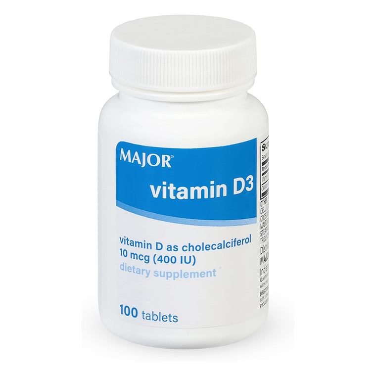 Major Vitamin D3 400 IU Tablets for Bone Health Support 100Ea