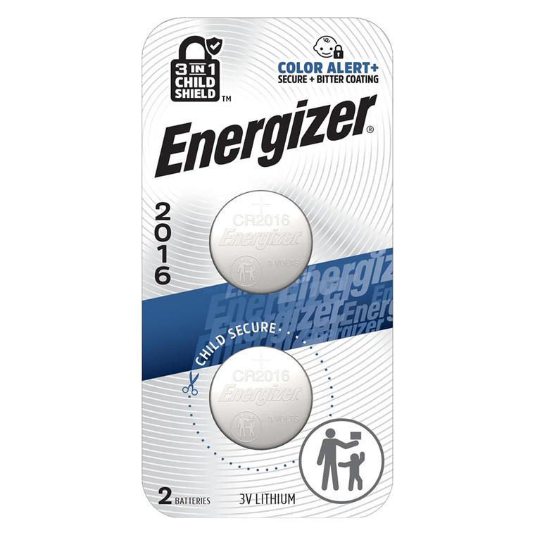 Energizer 2016 Batteries 3-in-1 Child Shield 3V Lithium Coin Batteries 2Ea