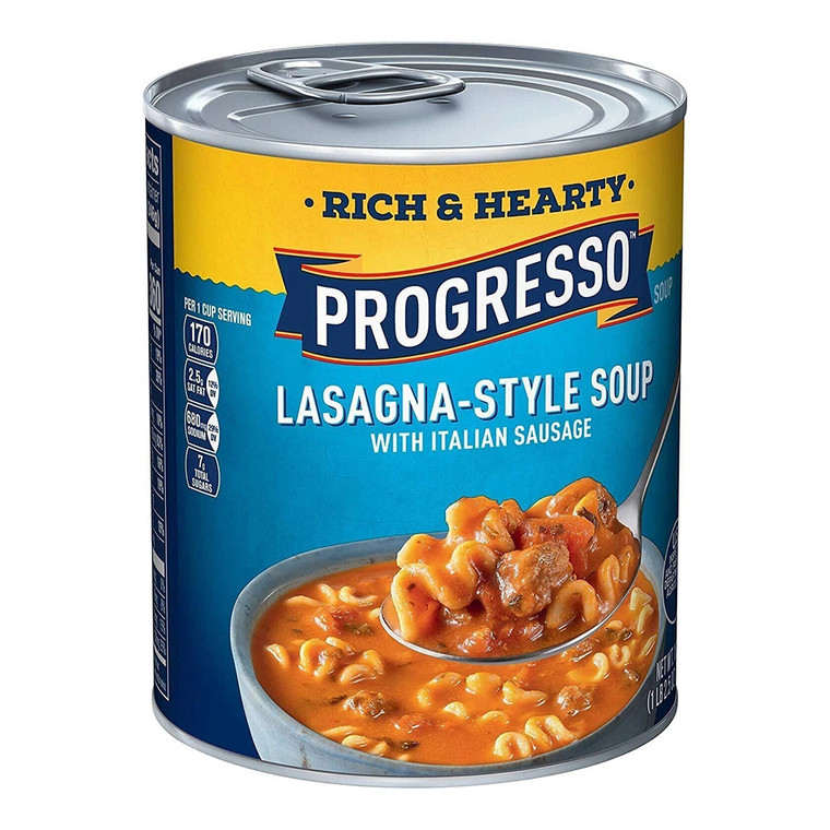 Progresso Rich and Hearty LASAGNA Style Soup with Italian Sausage 18.5Oz (524g)