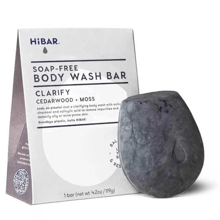 HiBAR Body Wash Bar Soap Clarify Cedarwood and Moss Gentle Cleanses Restore and Purify Skin 4.2Oz (119g)