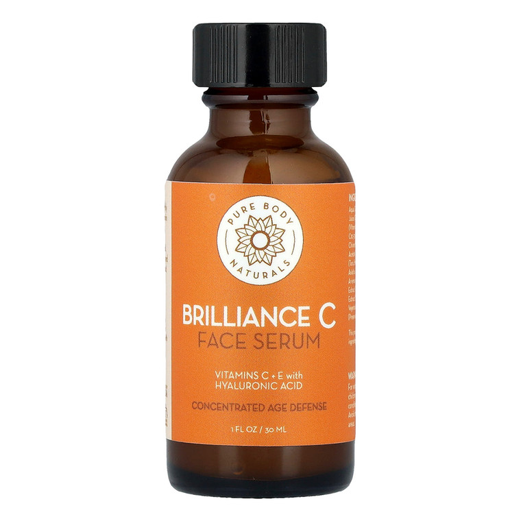 Pure Body Naturals Brilliance C Face Serum Help Brighten Skin and Boost of Radiance 1Oz (30ml)