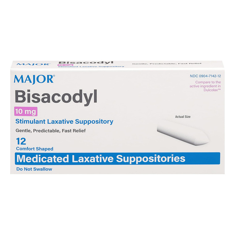 Major Bisacodyl 10 mg Stimulant Laxative Suppositories for Occasional Constipation Relief 12Ea