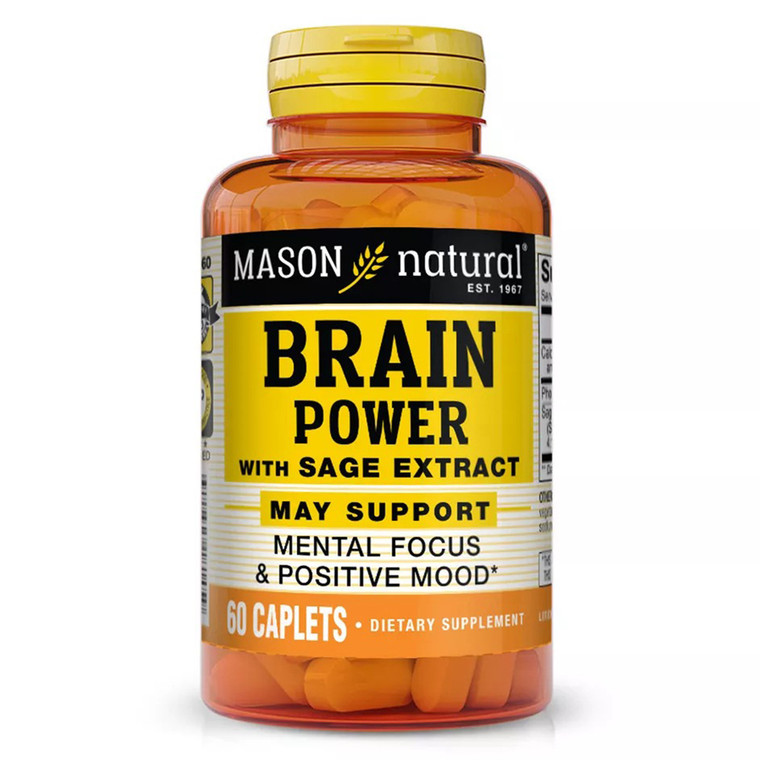 Mason Natural Brain Power with Sage Extract Caplets for Mental Focus and Positive Mood Support 60Ea