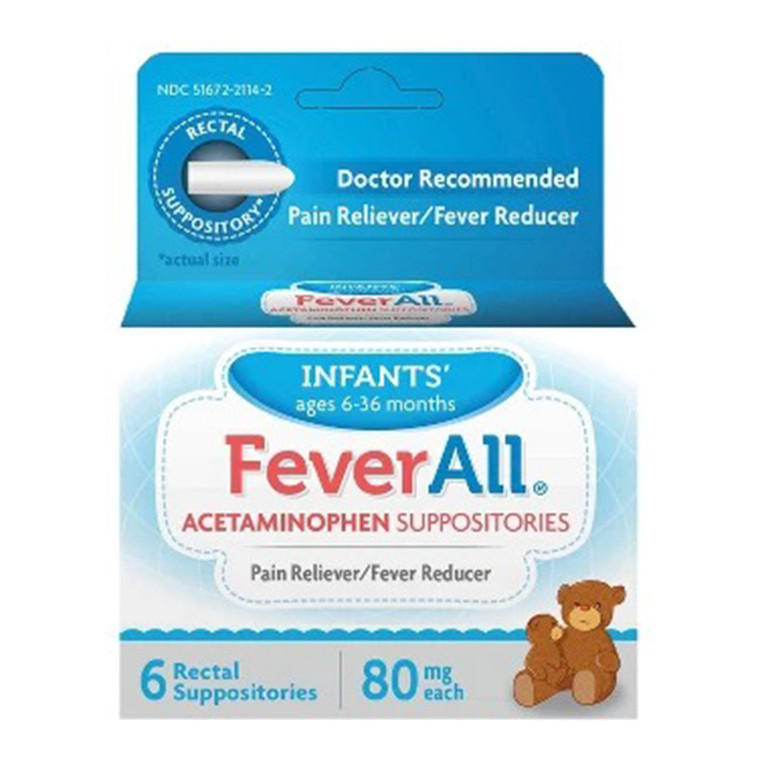 FeverAll Infants Pain Reliever and Fever Reducer Acetaminophen Suppositories 6Ea