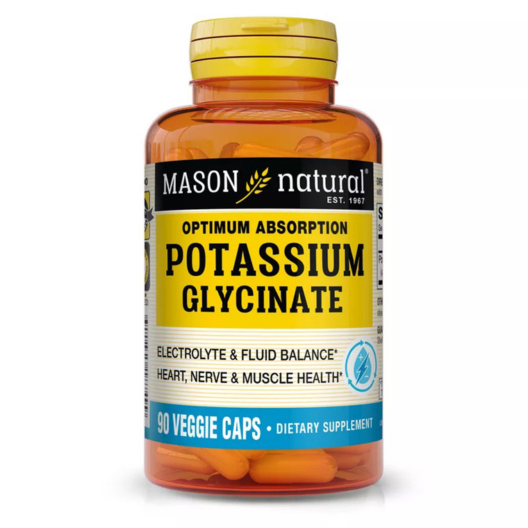 Mason Natural Potassium Glycinate Capsules for Electrolyte Balance and Heart Nerve and Muscle Health Support 90Ea