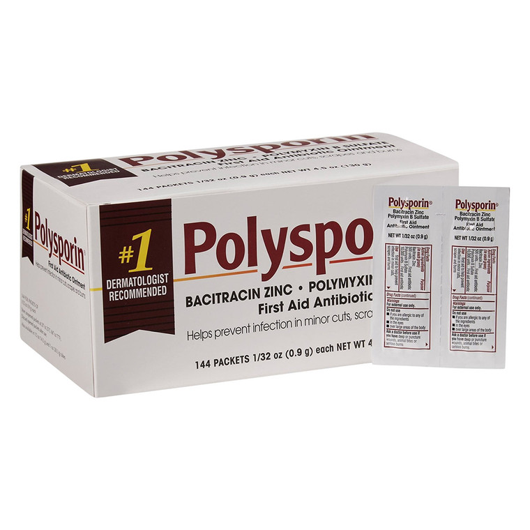 Polysporin First Aid Antibiotic Ointment for Infection Prevention in Minor Cuts Scrapes and Burns 0.03Oz (0.9g) 144Ea