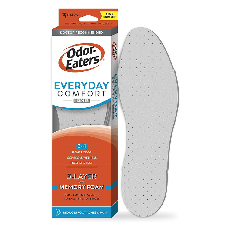 Odor Eaters 3-In-1 Everyday Comfort Insoles 3-Layer with Memory Foam 3Pairs